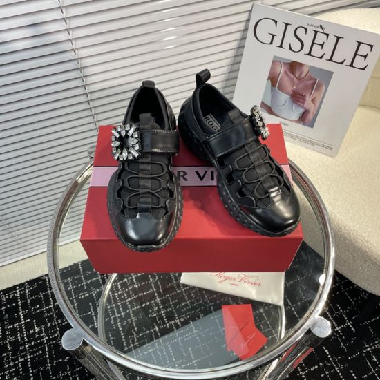Roger Viver Classic Sneakers with Decorative Buckle Premium Leather Upper