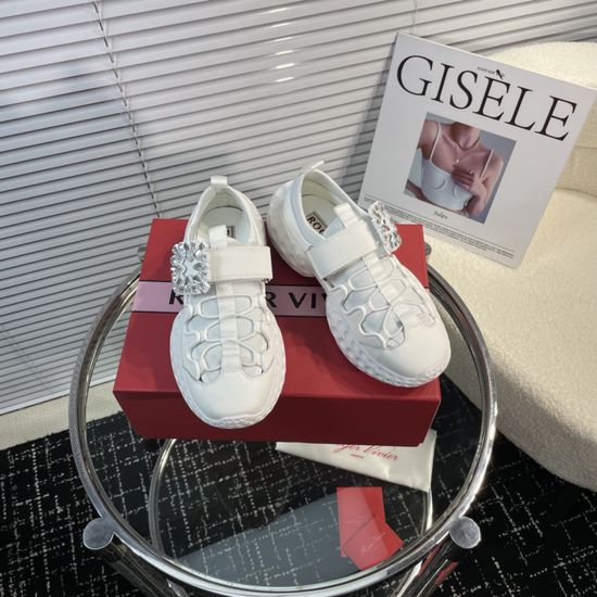Roger Viver Classic Sneakers with Decorative Buckle Premium Leather Upper
