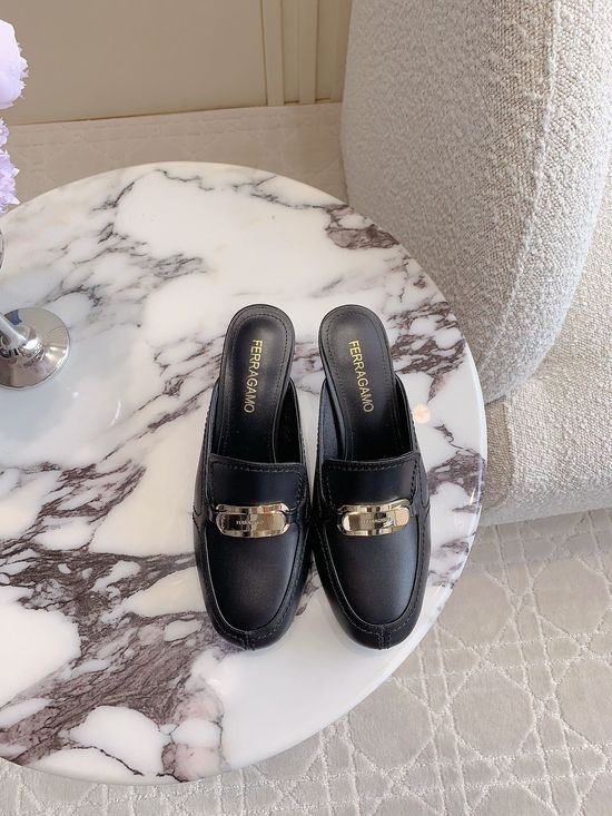 Ferragamo Sophisticated Metal-Accent Mule Slippers