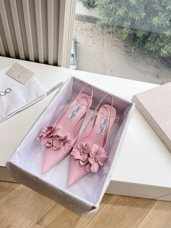 Jimmy Choo Pointed Toe Floral Heels Comfortable Soft Leather Shoes