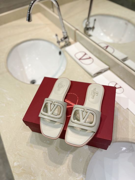 Valentino Flat Calfskin Cutout Slides Comfort Padded Heel