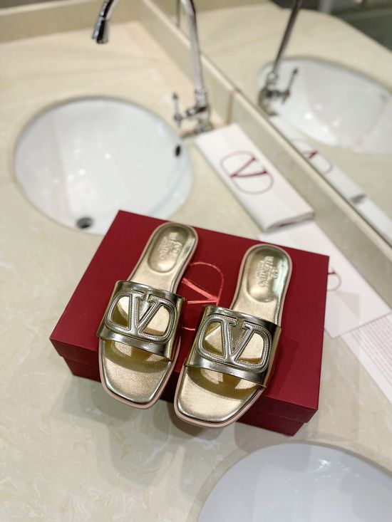 Valentino Flat Calfskin Cutout Slides Comfort Padded Heel