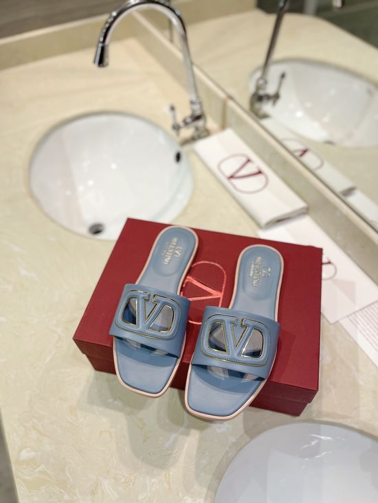 Valentino Flat Calfskin Cutout Slides Comfort Padded Heel
