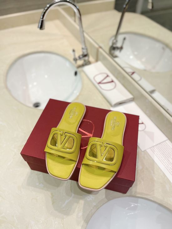 Valentino Flat Calfskin Cutout Slides Comfort Padded Heel