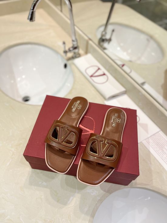 Valentino Flat Calfskin Cutout Slides Comfort Padded Heel