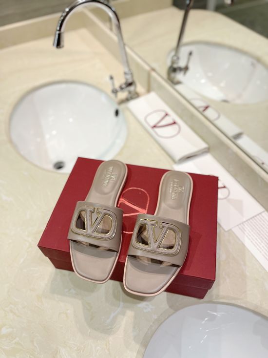 Valentino Flat Calfskin Cutout Slides Comfort Padded Heel