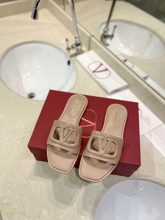 Valentino Flat Calfskin Cutout Slides Comfort Padded Heel
