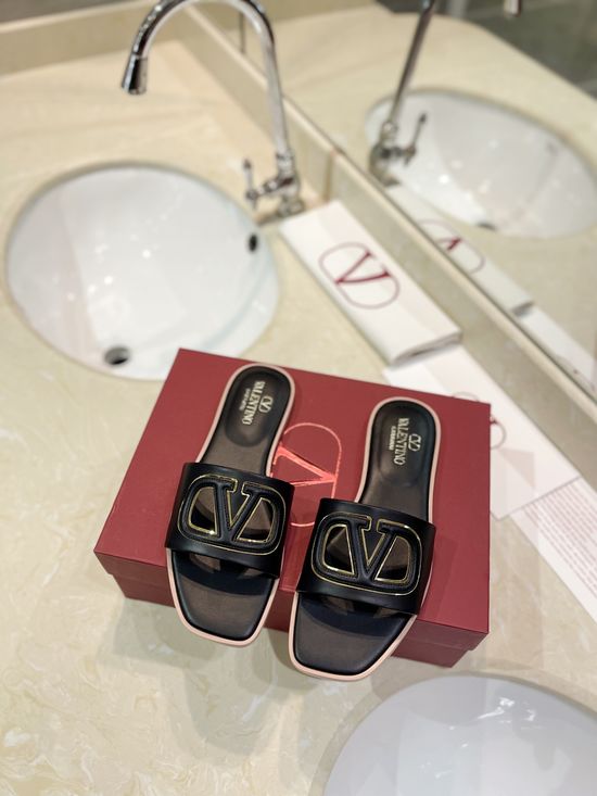 Valentino Flat Calfskin Cutout Slides Comfort Padded Heel