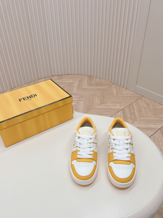 Fendi Stitched Leather Casual Sneakers With Retro Pattern