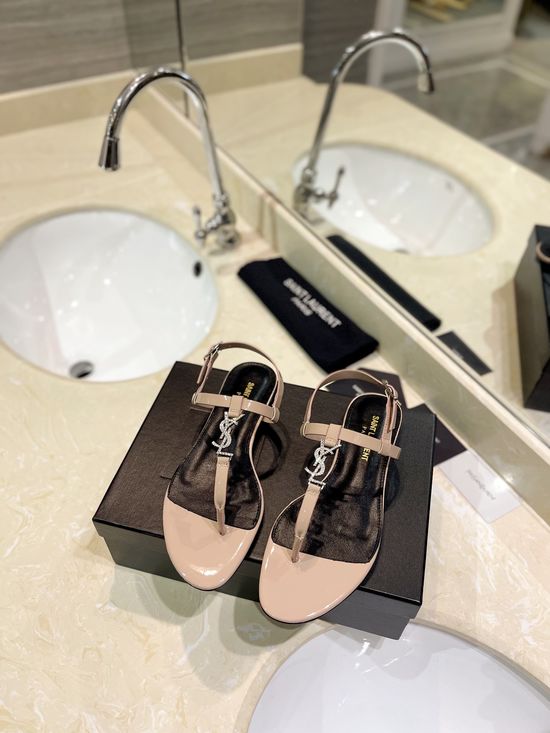 Yves Saint Laurent Classic Flat Sandals with Glossy Finish