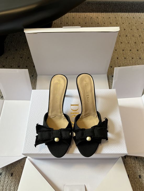Christian Dior Tassel Bow Pearl Decor Kitten Heel Slides