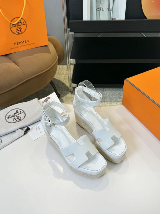 Hermes Espadrille Wedge Sandals Premium Leather Comfortable Retro Style