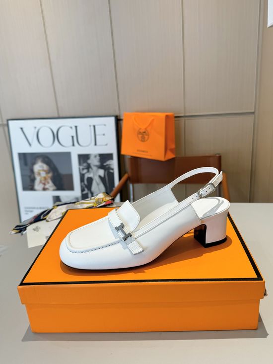 Hermes Square Toe Buckle Mules Comfortable Leather Insole