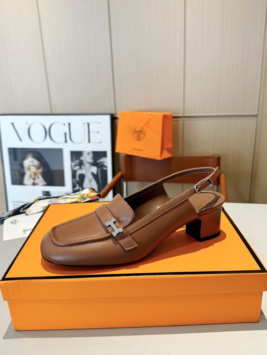 Hermes Square Toe Buckle Mules Comfortable Leather Insole