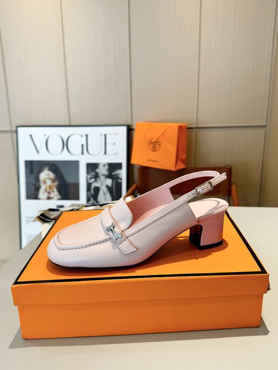 Hermes Square Toe Buckle Mules Comfortable Leather Insole