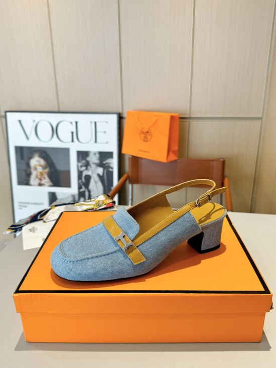 Hermes Square Toe Buckle Mules Comfortable Leather Insole