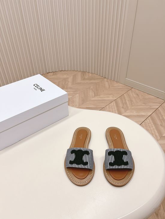 Celine Vintage Style Flat Casual Slides Genuine Leather