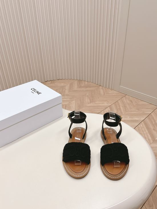 Celine Vintage Style Flat Slide Sandals Genuine Leather