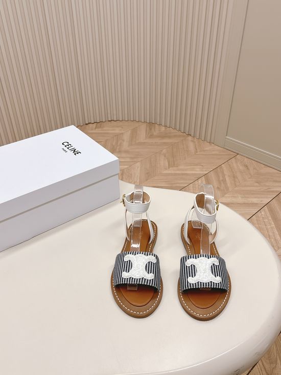 Celine Vintage Style Flat Slide Sandals Genuine Leather