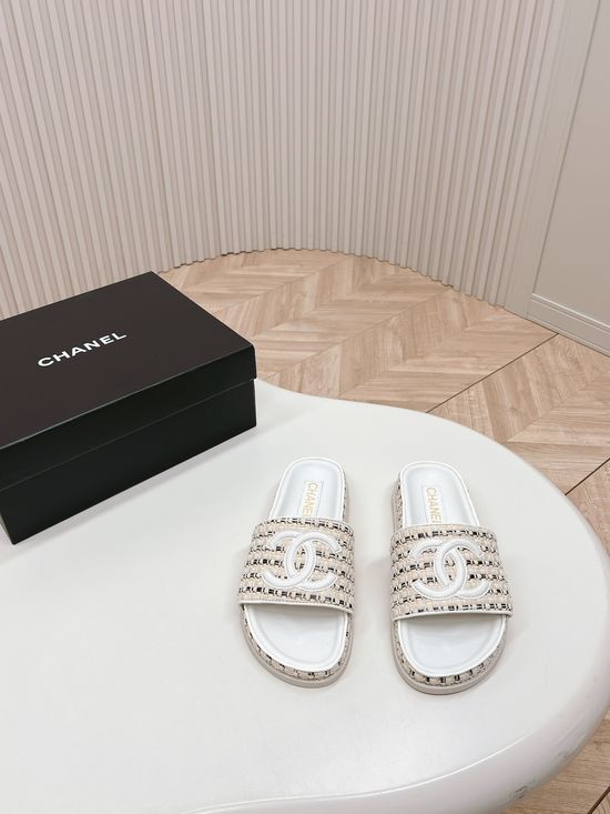 Chanel Woven Leather Comfortable Casual Slip On Sandals