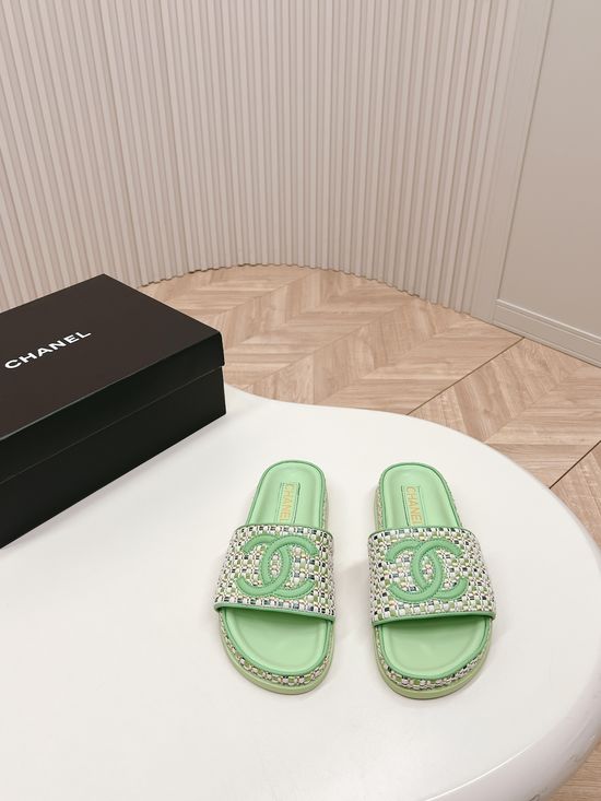 Chanel Woven Leather Comfortable Casual Slip On Sandals