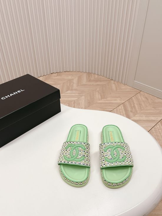 Chanel Woven Leather Comfortable Casual Slip On Sandals