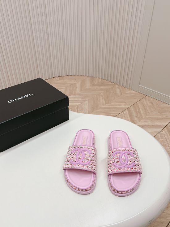 Chanel Woven Leather Comfortable Casual Slip On Sandals