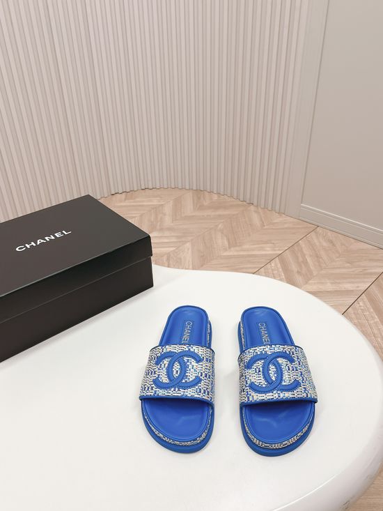 Chanel Woven Leather Comfortable Casual Slip On Sandals