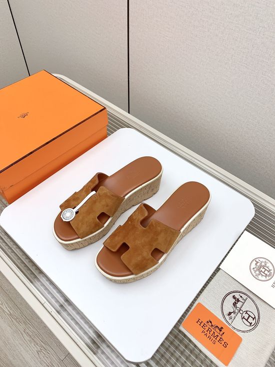 Hermes Thick Sole Casual Slides Premium Leather Upper