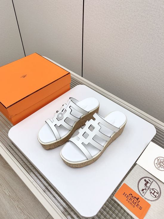 Hermes Thick Sole Casual Slides Premium Leather Upper