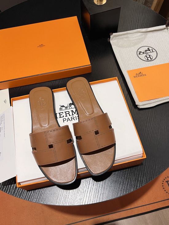 Hermes Cowhide Open Toe Slides With Silk Scarf Detail