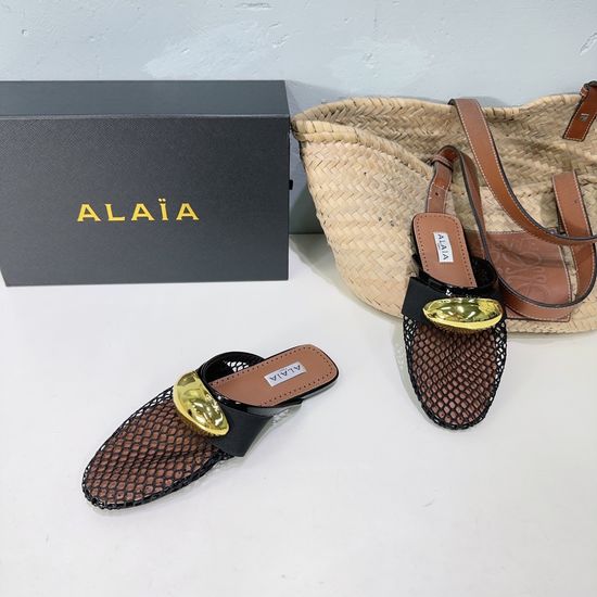Alaia Woven Mesh Flat Ballet Shoes With Metal Buckle