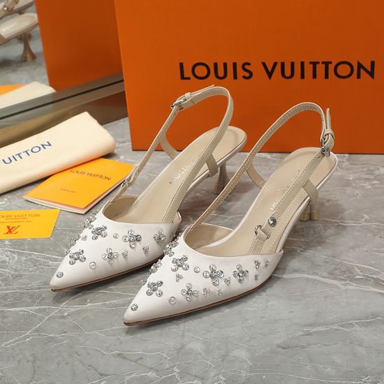 Louis Vuitton Elegant Silk Upper Sandals Premium Leather Sole Mid Heel Footwear