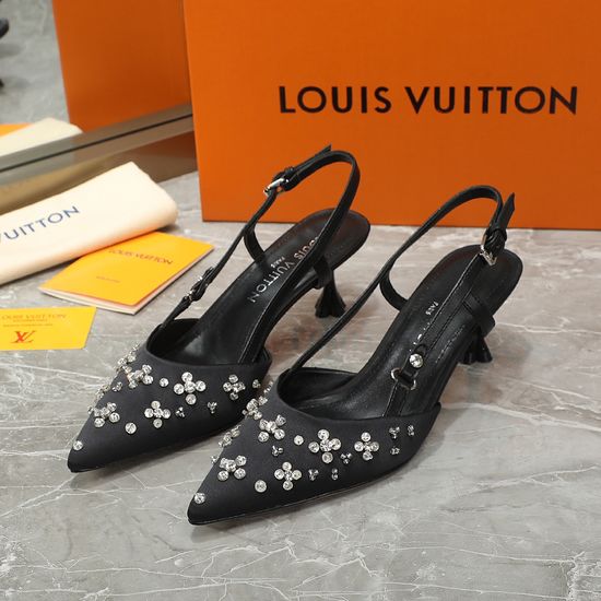 Louis Vuitton Elegant Silk Upper Sandals Premium Leather Sole Mid Heel Footwear