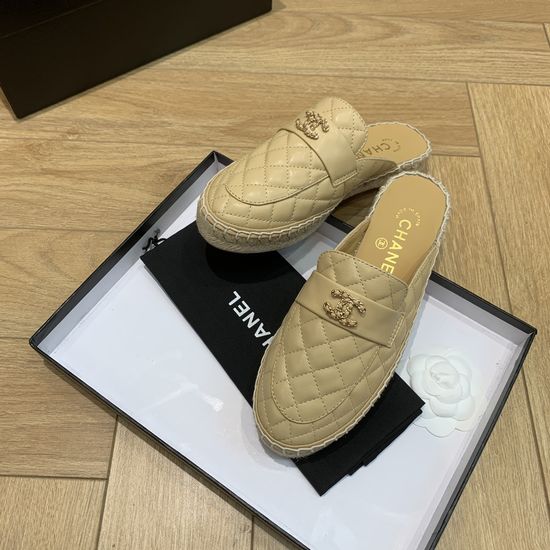 Chanel Straw Rope Leather Casual Summer Slides