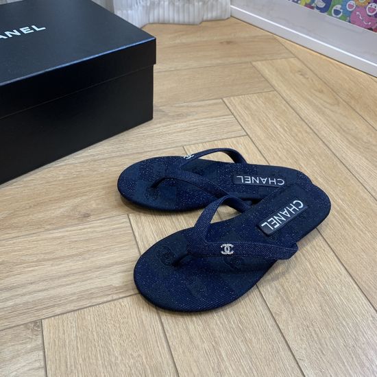 Chanel Suede Cowhide Leather Flip Flops With Leather Sole