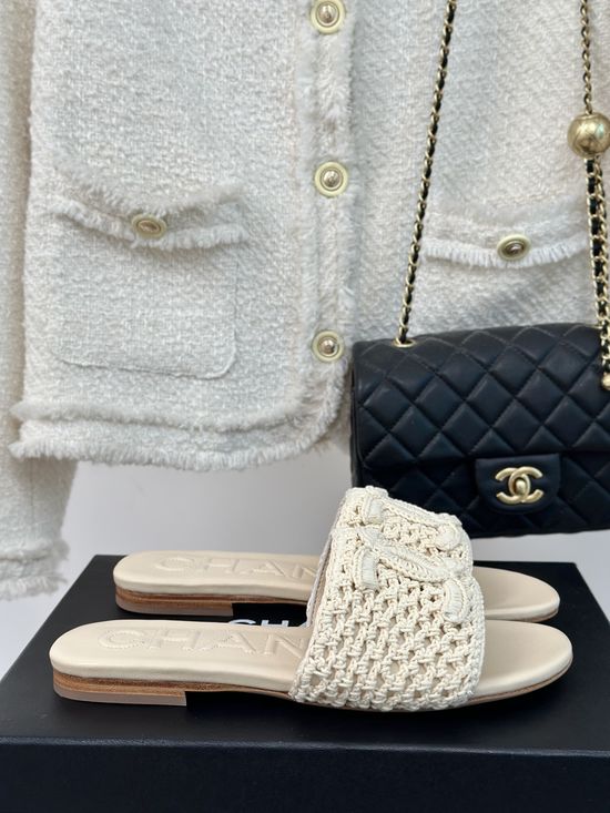Chanel Knit Logo Flat Slide Sandals