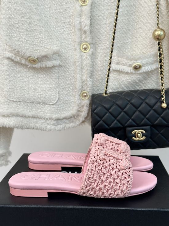 Chanel Knit Logo Flat Slide Sandals