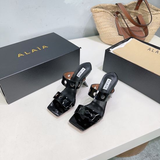 Alaia Hollow Out Square Toe High Heel Mules With Leather Sole