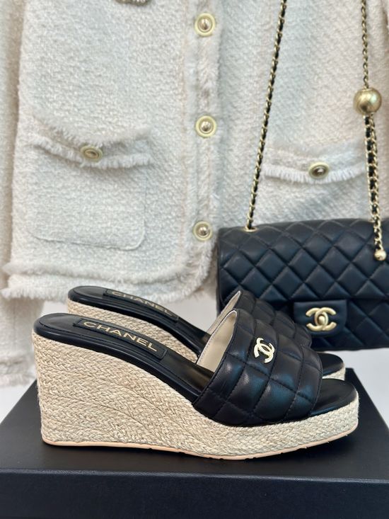 Chanel Quilted Rope Wedge Platform Sandals