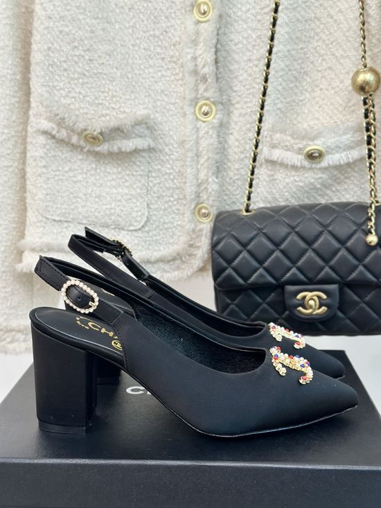 Chanel Pointed Toe Open Back Silk Sandals