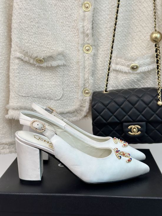 Chanel Pointed Toe Open Back Silk Sandals