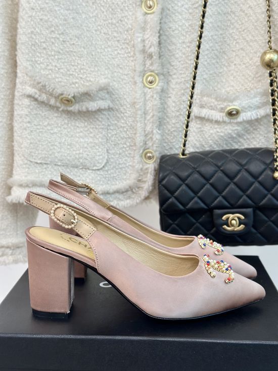 Chanel Pointed Toe Open Back Silk Sandals