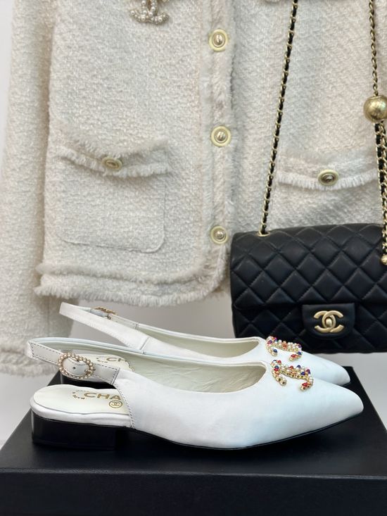 Chanel Pointed Toe Open Back Silk Sandals