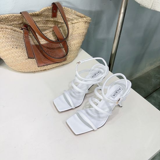 Alaia Strap Detail Square Toe High Heel Slide Sandals