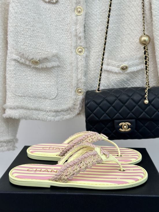 Chanel Knit Logo Thong Flip Flop Sandals