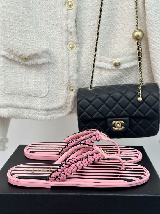 Chanel Knit Logo Thong Flip Flop Sandals