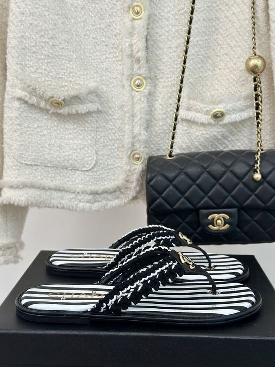 Chanel Knit Logo Thong Flip Flop Sandals