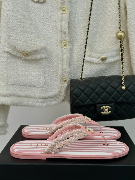 Chanel Knit Logo Thong Flip Flop Sandals