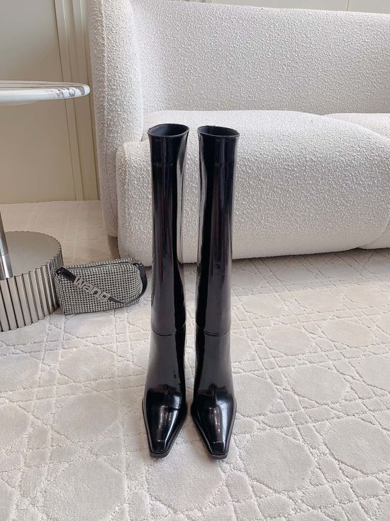 Yves Saint Laurent Patent Leather High Heel Knee High Boots Leather Sole